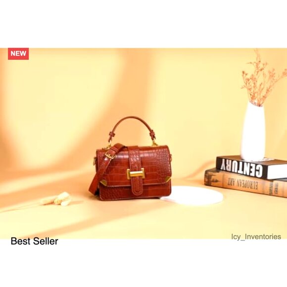 Leather Crossbody Bag with Adjustable Strap, Top Handle - Picture 3 of 7